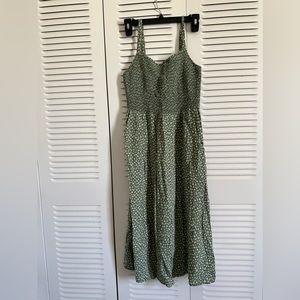 Olive green midi dress floral flowy dress size XS